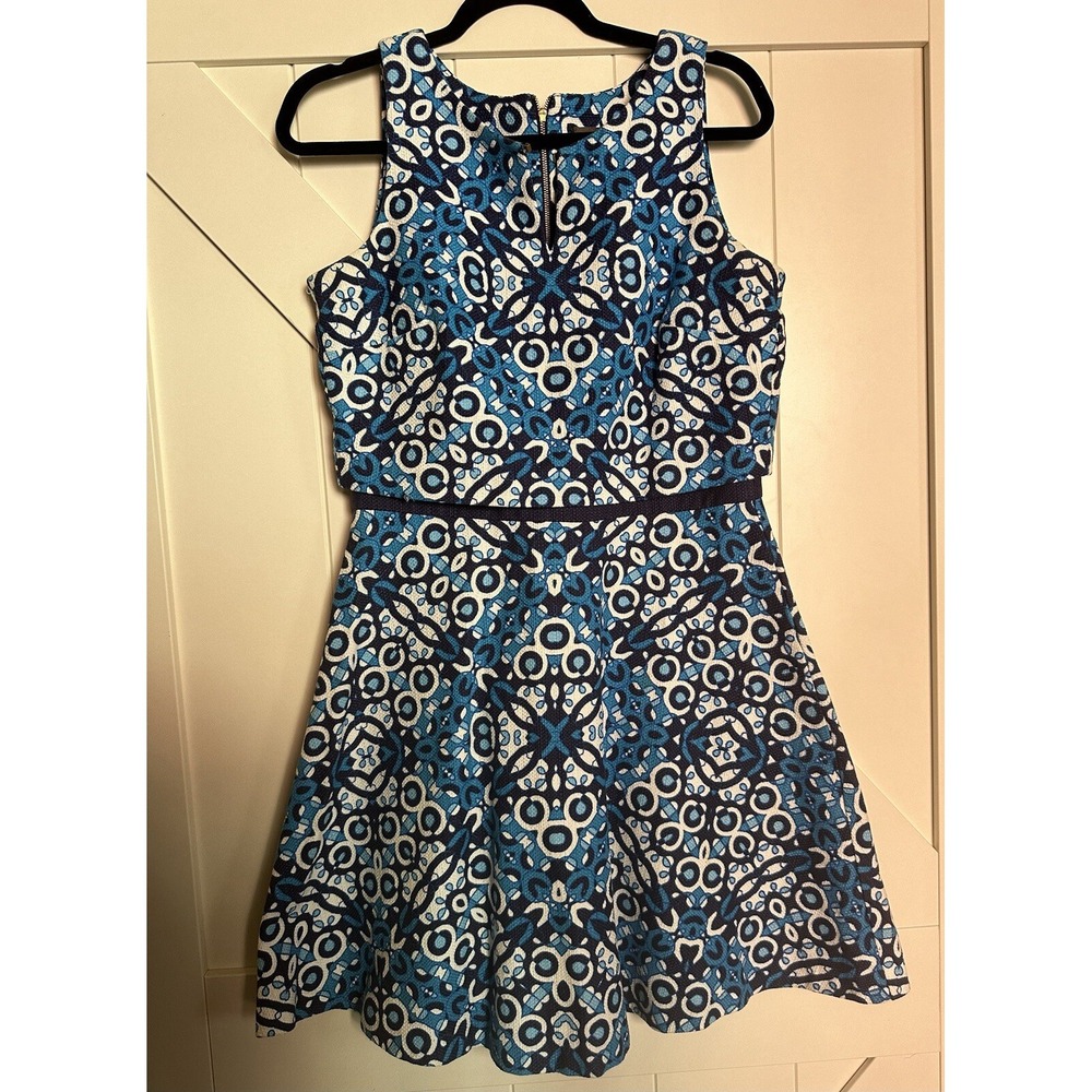 Taylor Sleeveless Blue/White‎ Floral Fit Flare Back Zip Tank Dress Size M